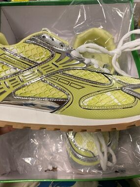 Bottega Veneta Kids' Neon Lime and Silver Lace-Up Sneakers